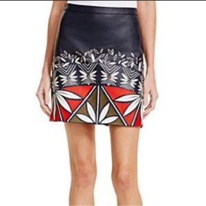Tory Burch Leather Embroidered Skirt